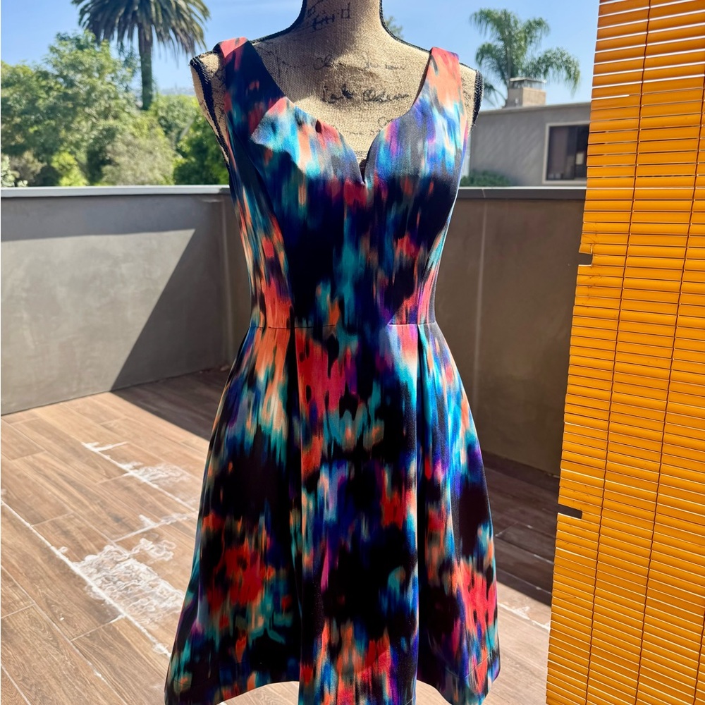Calvin Klein Black Multicolor Abstract Fit & Flare Mini Dress